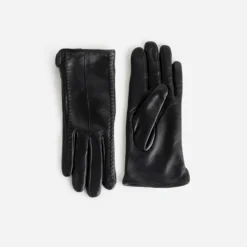 Gants noirs en cuir avec détails embossés