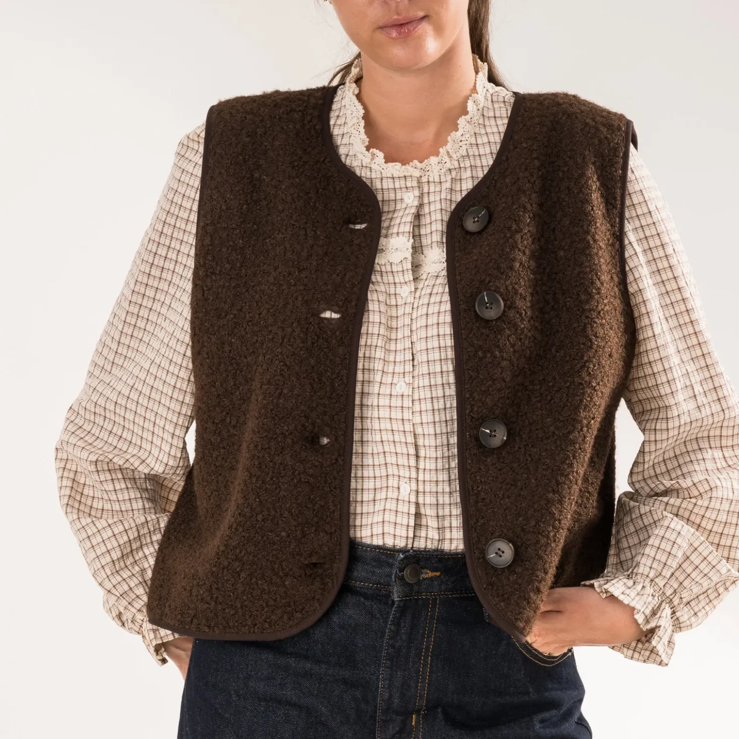 Gilet ERAM WEAR marron façon bouclette