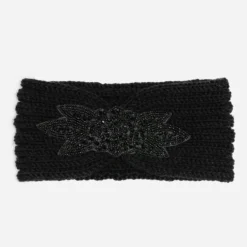 Headband TEXTO noir tricot décor brodé