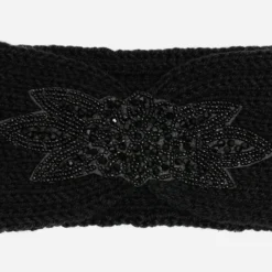 Headband TEXTO noir tricot décor brodé