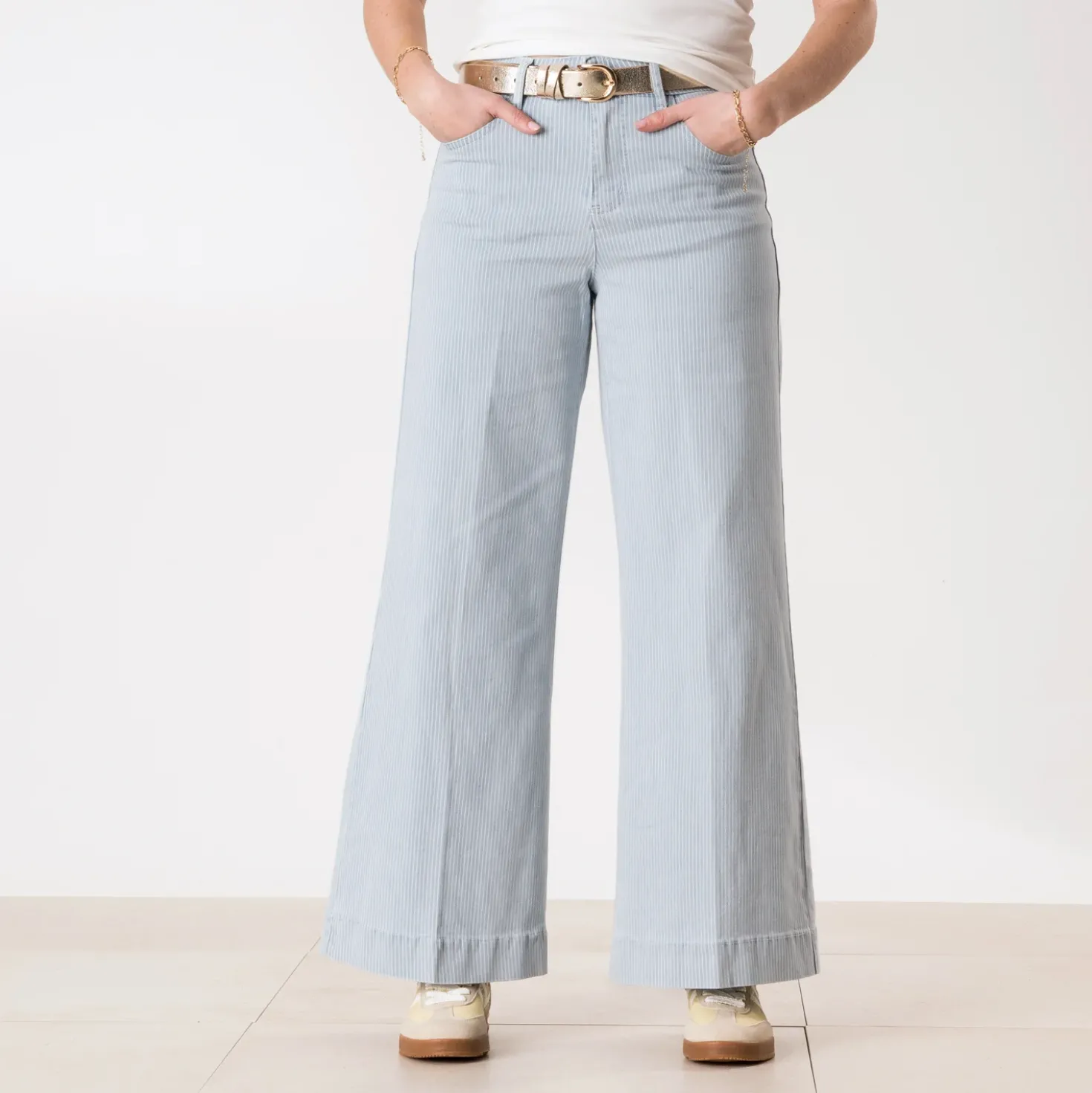 Jean TEXTO large bleu fines rayures cropped