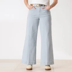 Jean TEXTO large bleu fines rayures cropped