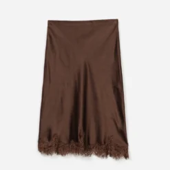 Jupe TEXTO marron avec bande dentelle
