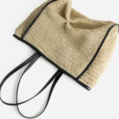 Maxi cabas TEXTO beige paille papier et noir