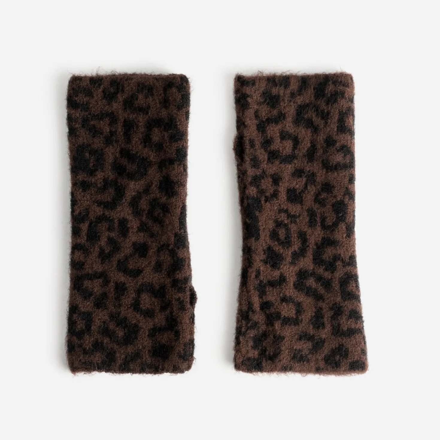 Mitaines marron tricot motif léopard