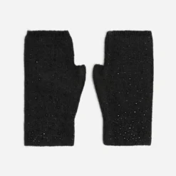 Mitaines TEXTO noires tricot décor strass