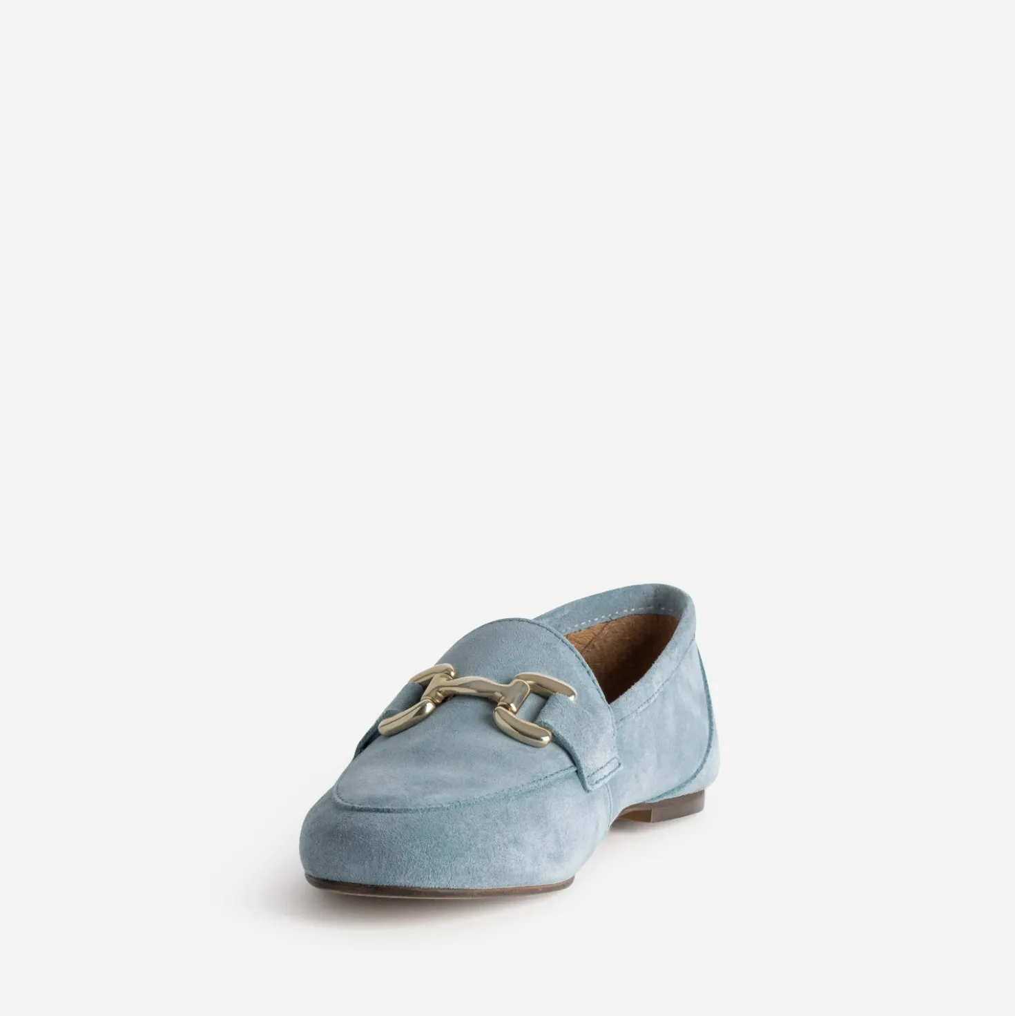 Mocassin baby blue en cuir velours