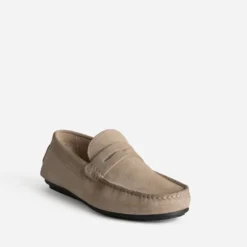 Mocassin beige cuir velours