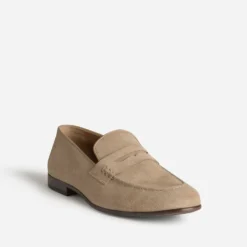 Mocassin beige cuir velours