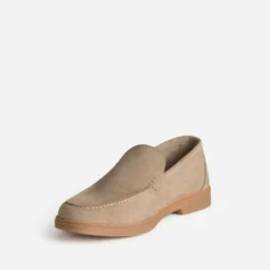 Mocassin beige cuir velours