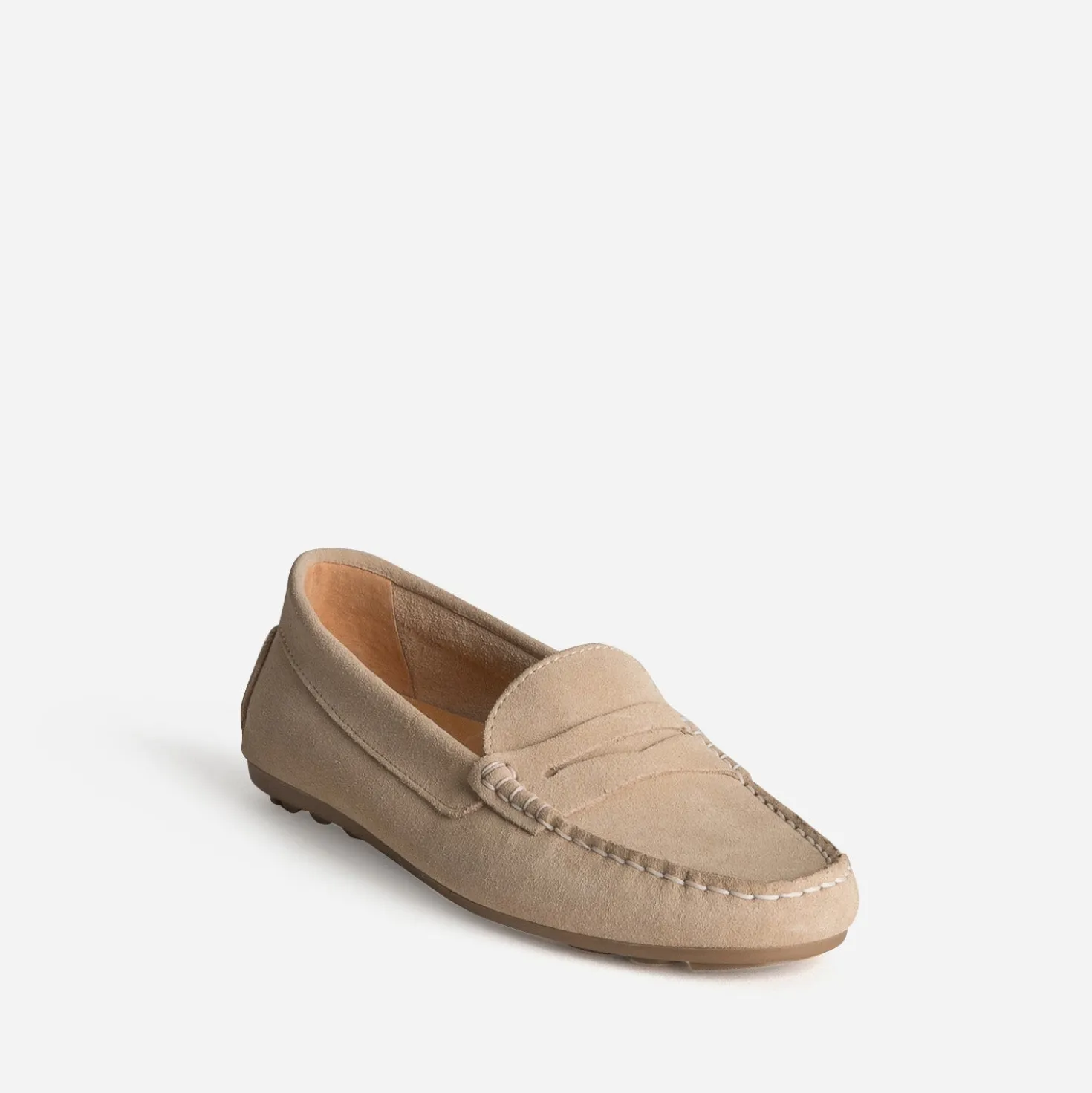 Mocassin beige cuir velours