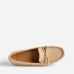 Mocassin beige cuir velours petit nœud