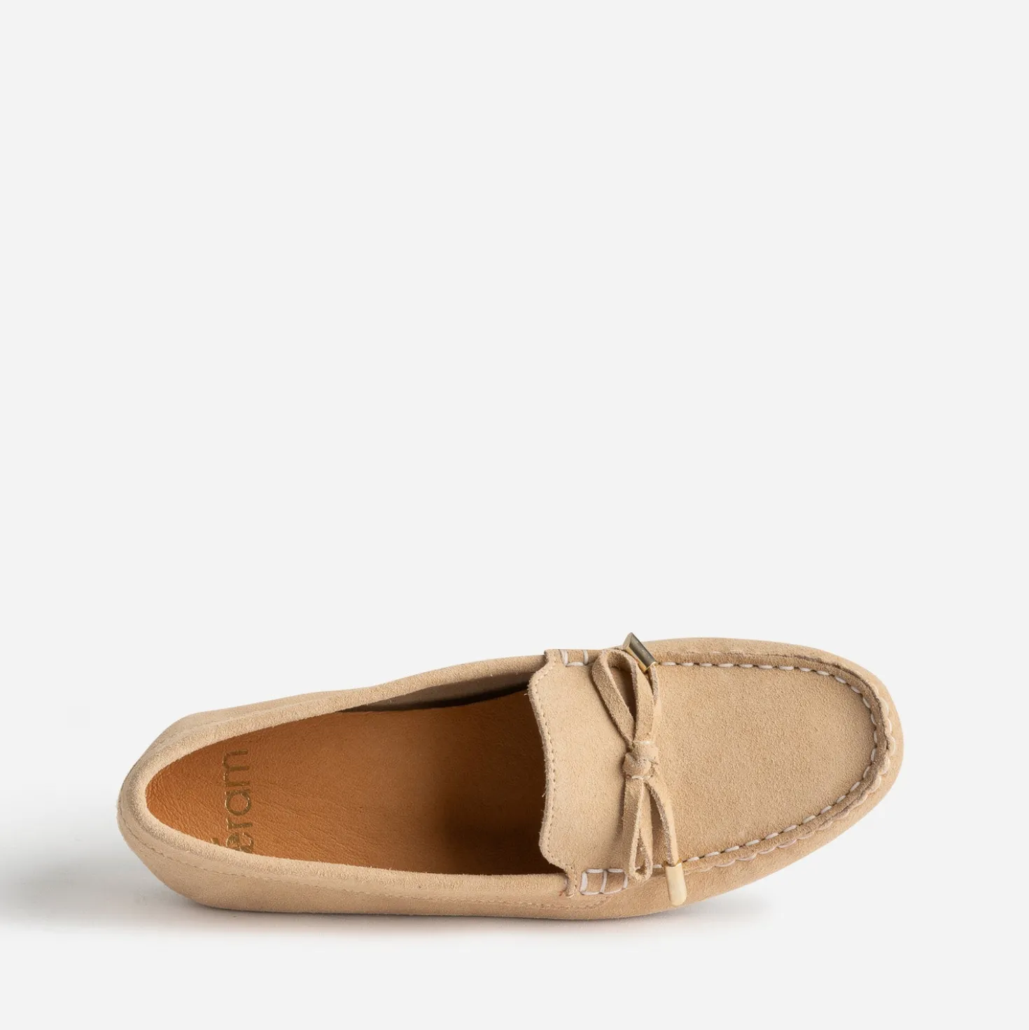 Mocassin beige cuir velours petit nœud