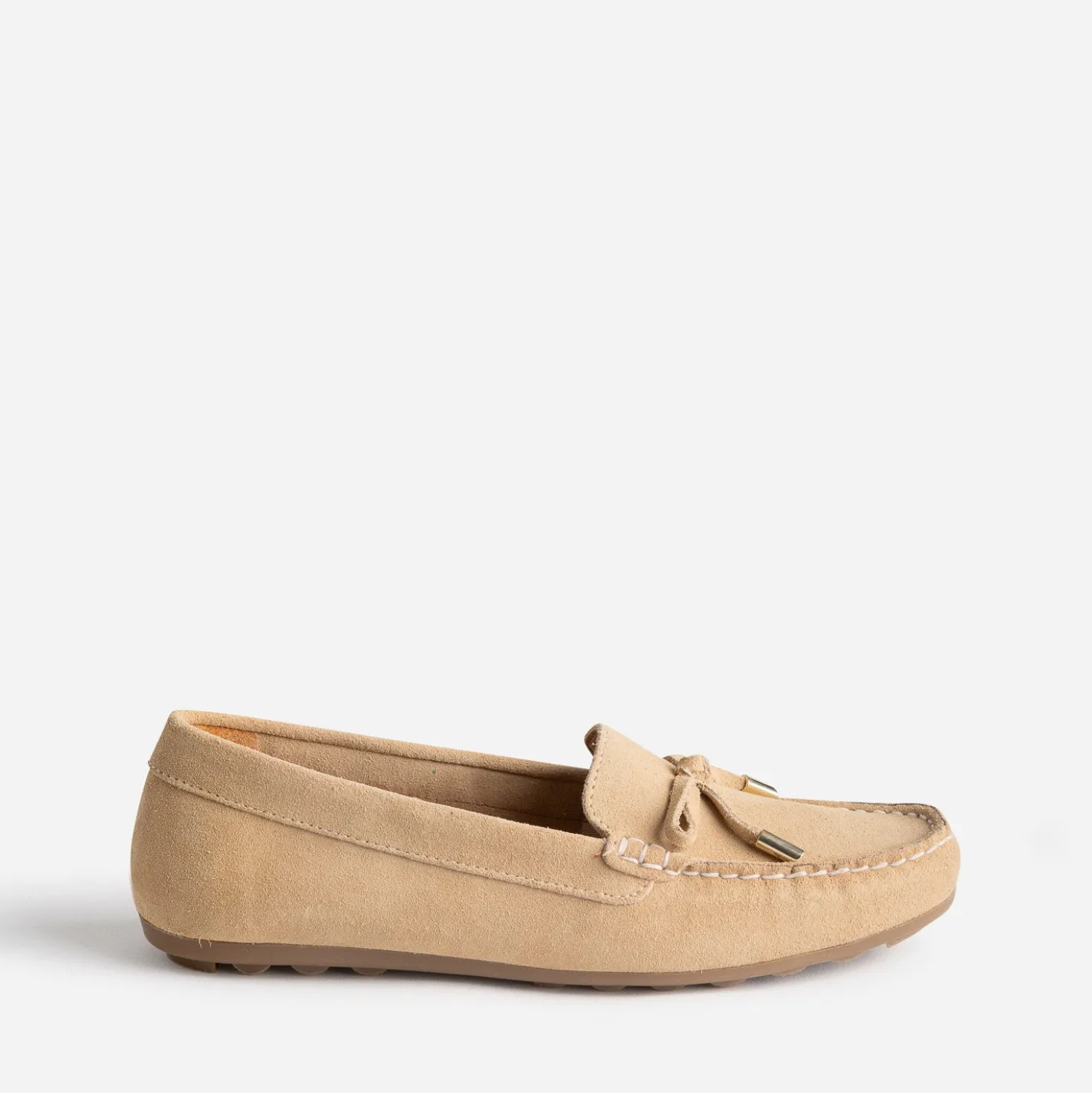 Mocassin beige cuir velours petit nœud