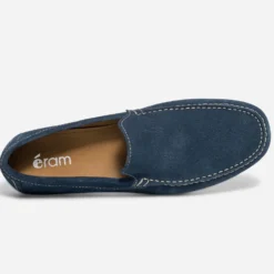 Mocassin bleu en cuir velours