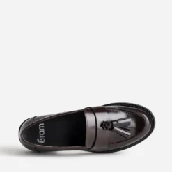 Mocassin bordeaux cuir à pampilles