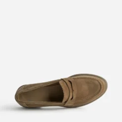 Mocassin camel cuir velours bord cranté