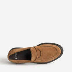 Mocassin camel cuir velours semelle crantée