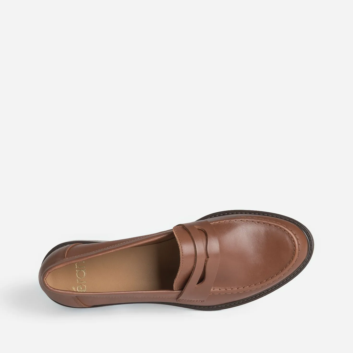 Mocassin cognac cuir bord cranté