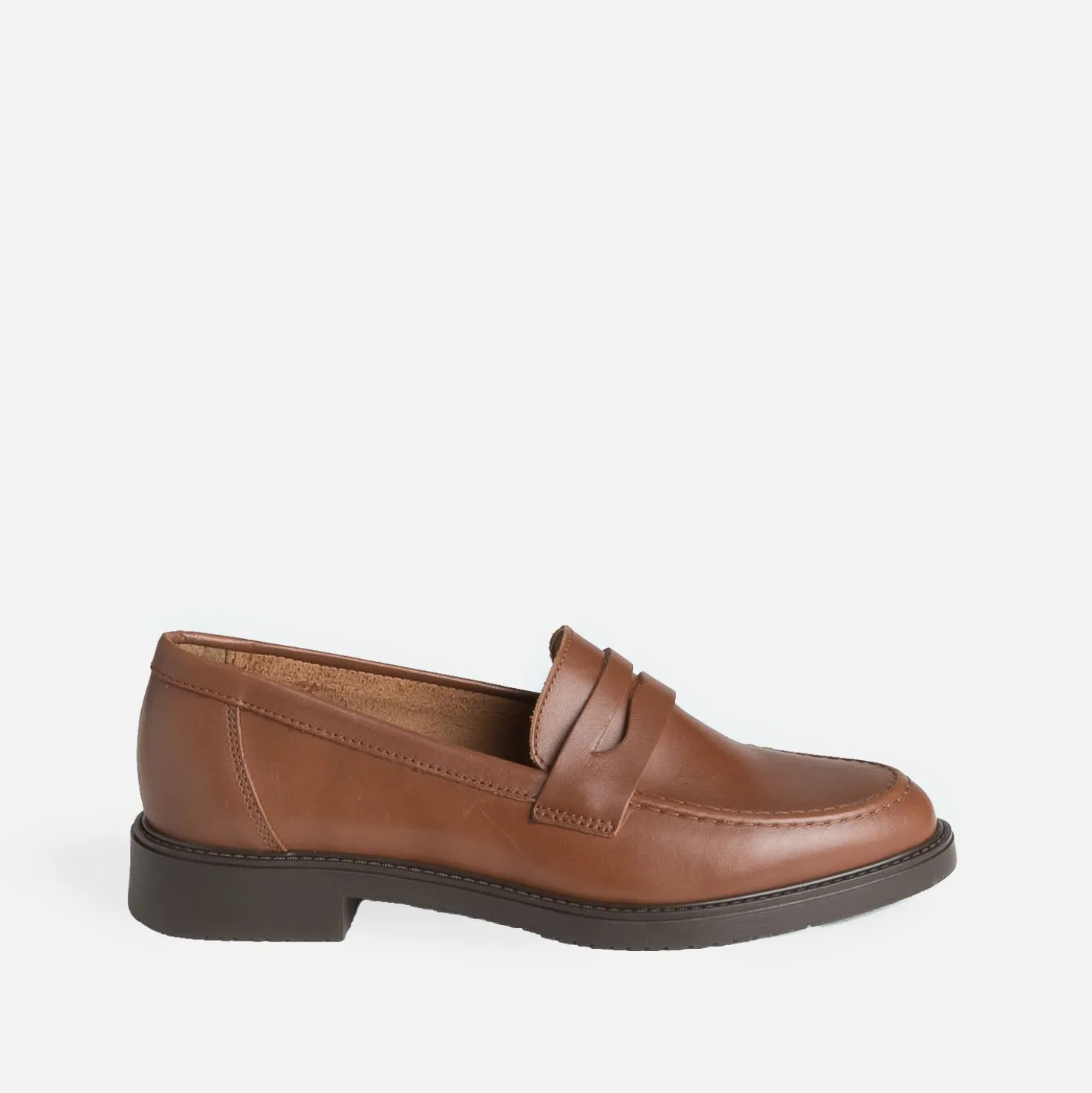 Mocassin cognac cuir bord cranté