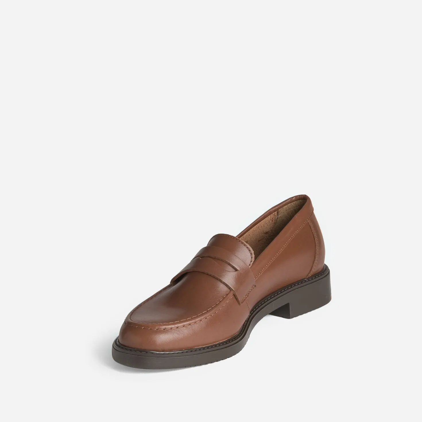 Mocassin cognac cuir bord cranté