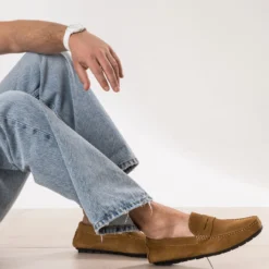 Mocassin cognac cuir velours