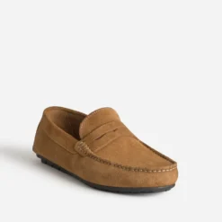 Mocassin cognac cuir velours