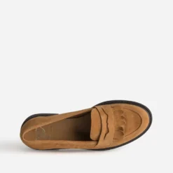 Mocassin ERAM FLEX camel cuir velours frange