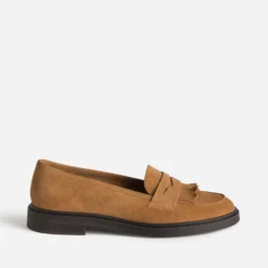 Mocassin ERAM FLEX camel cuir velours frange
