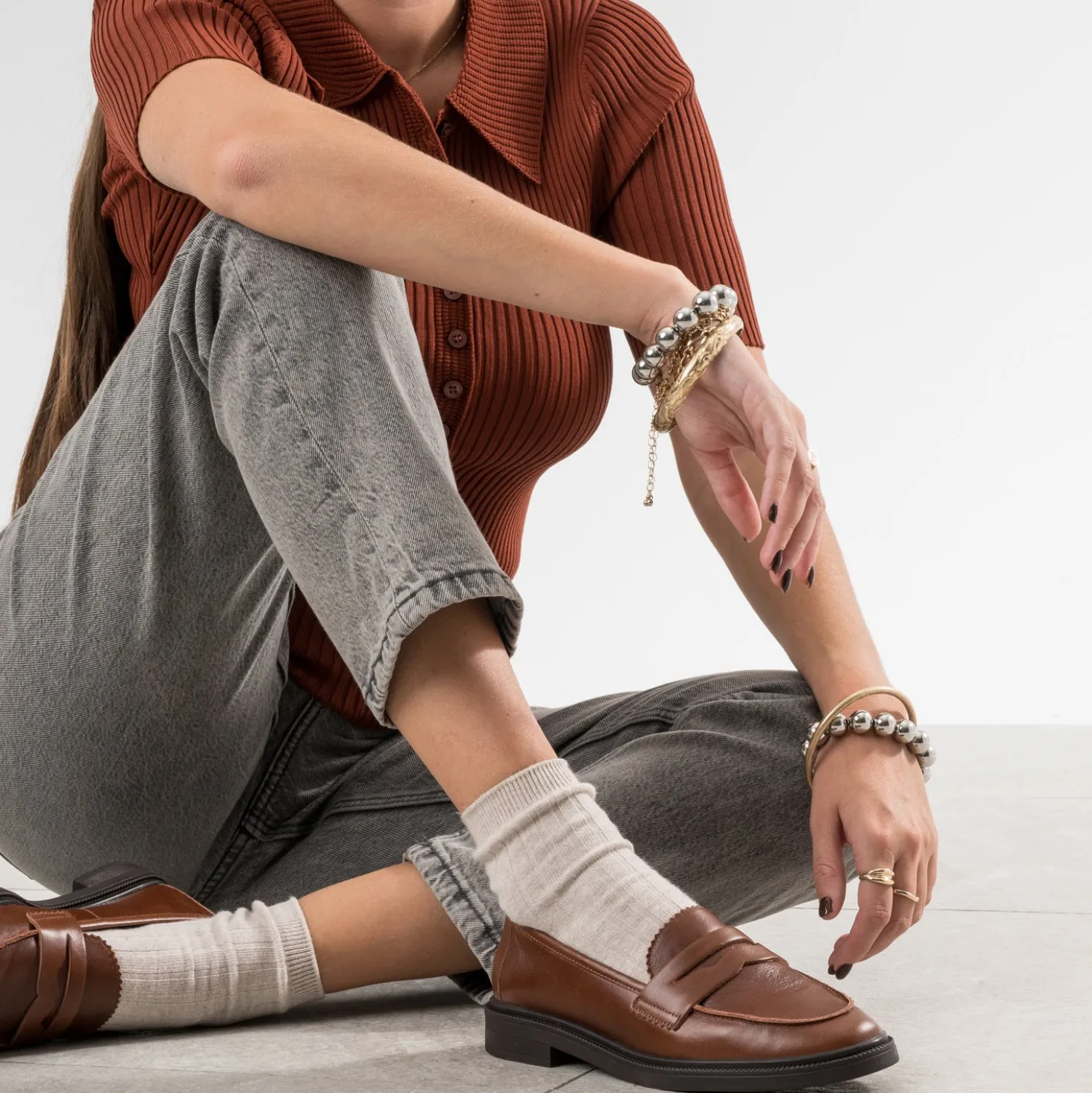 Mocassin ERAM FLEX cognac cuir bord cranté