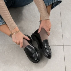 Mocassin ERAM FLEX noir cuir frange