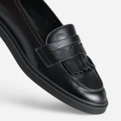 Mocassin ERAM FLEX noir cuir frange