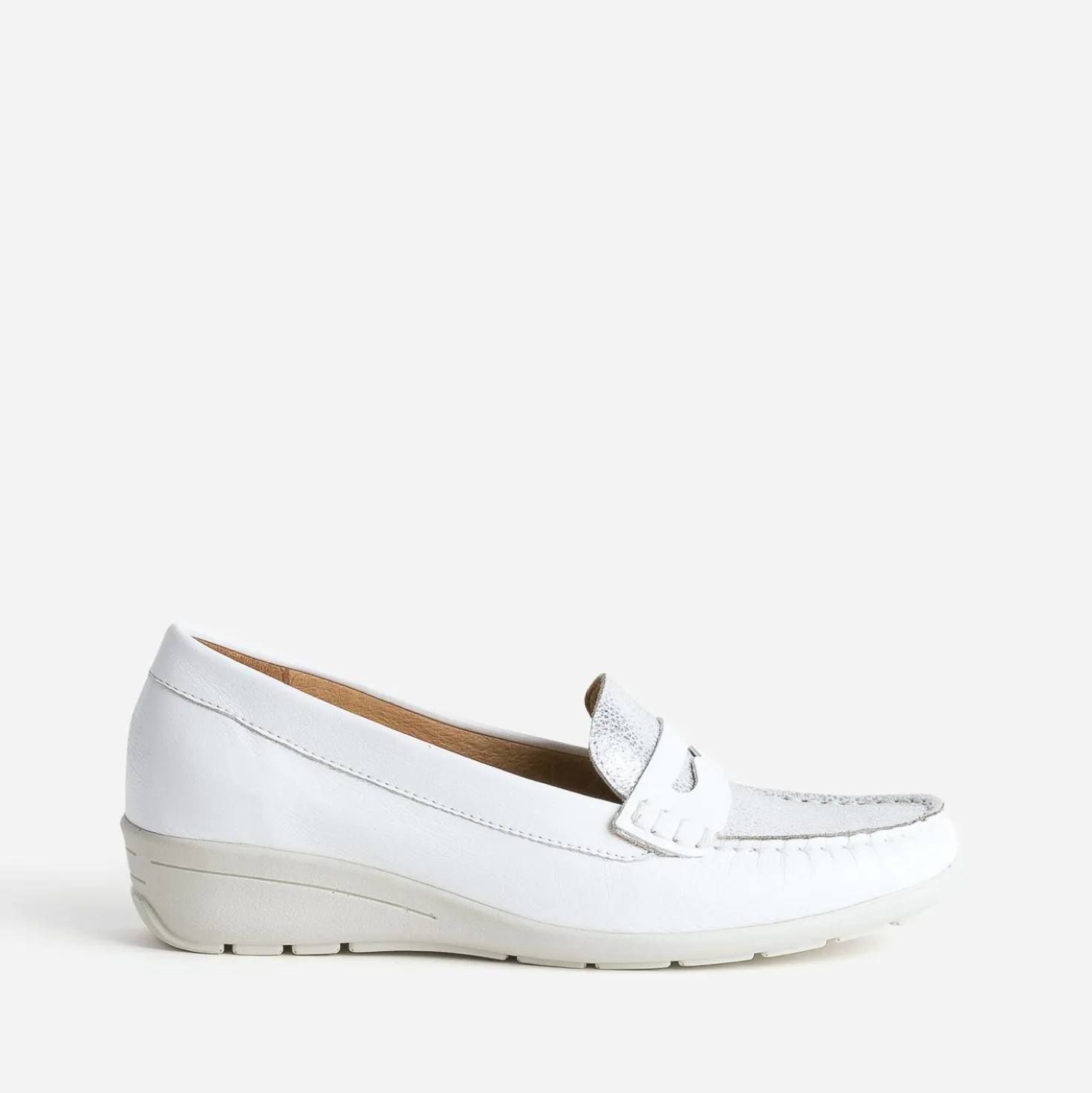 Mocassin FRANCE ARNO blanc et argenté cuir