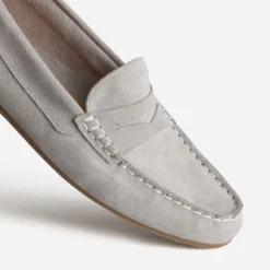 Mocassin gris cuir velours