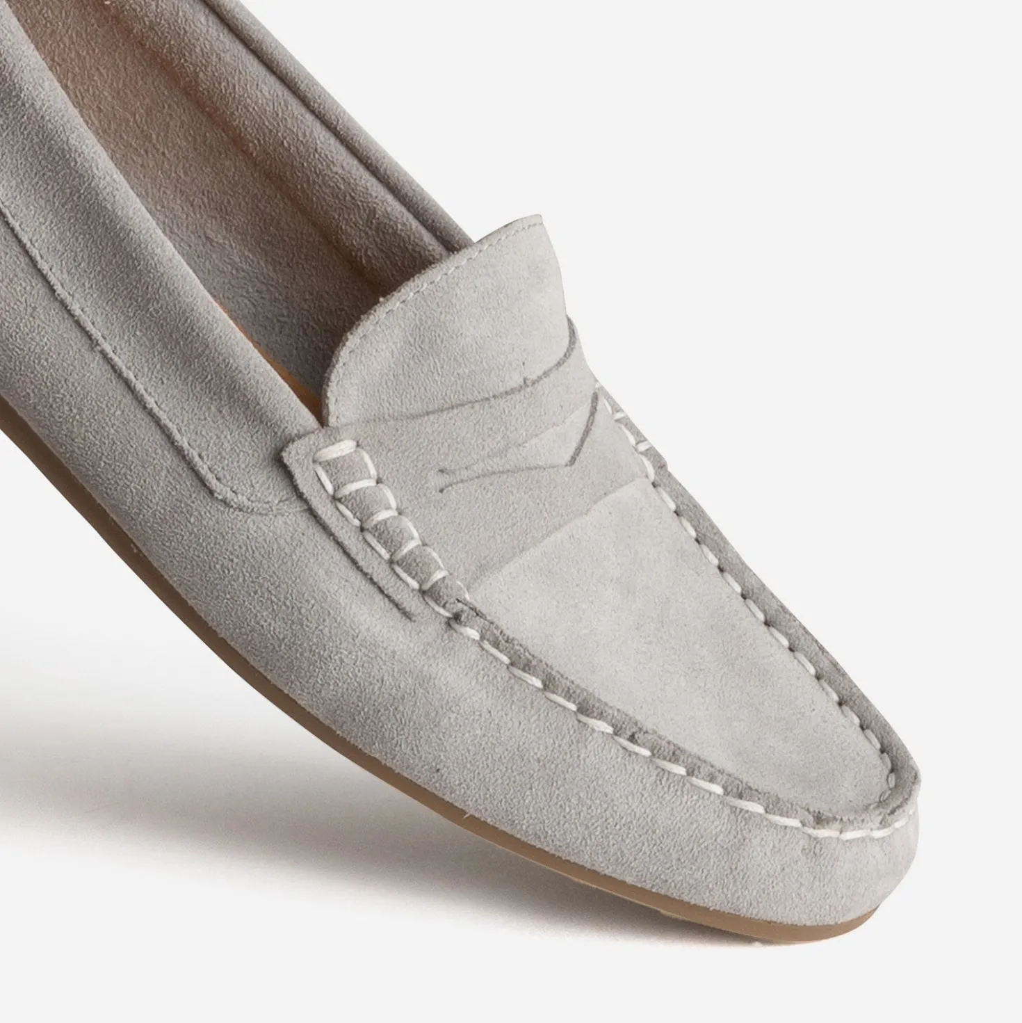Mocassin gris cuir velours