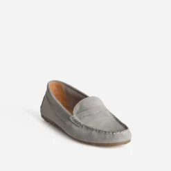 Mocassin gris cuir velours