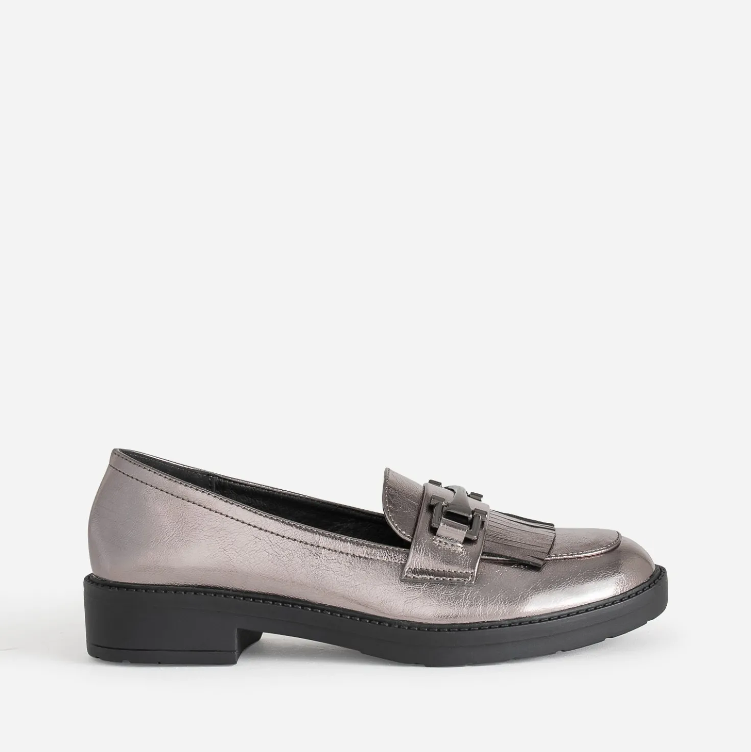 Mocassin gris foncé métallisé à franges