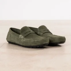Mocassin kaki cuir velours