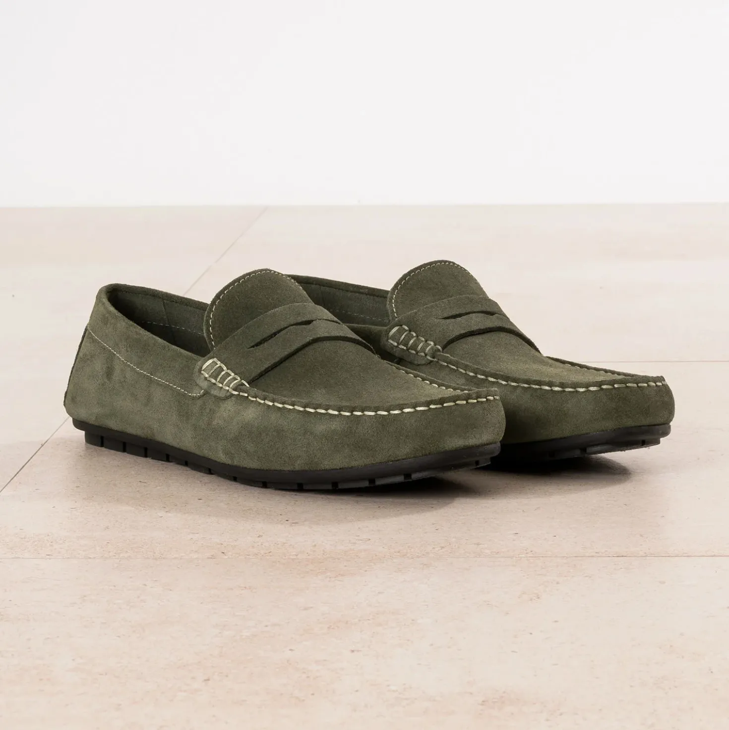 Mocassin kaki cuir velours