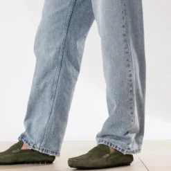 Mocassin kaki cuir velours