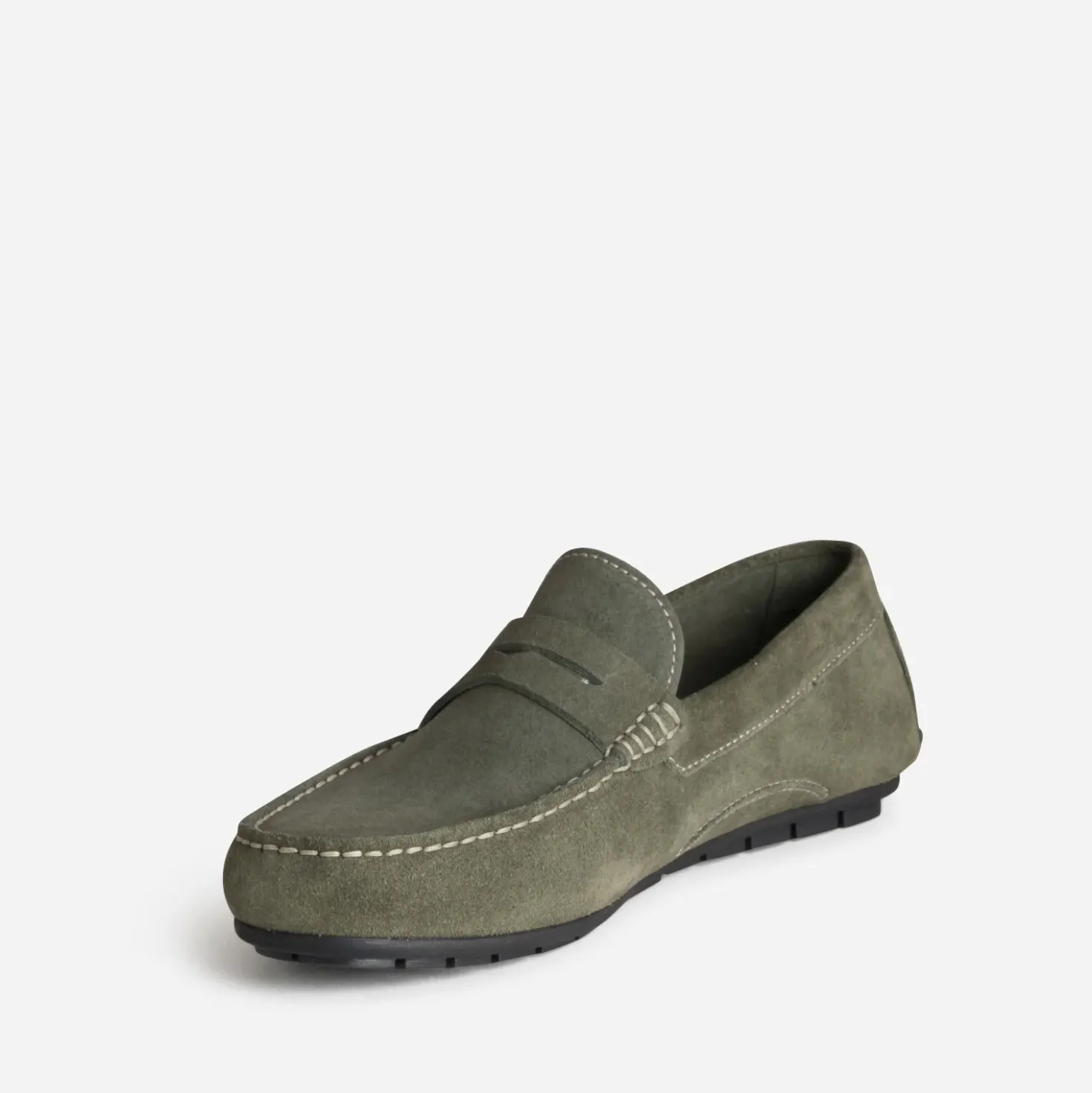 Mocassin kaki cuir velours