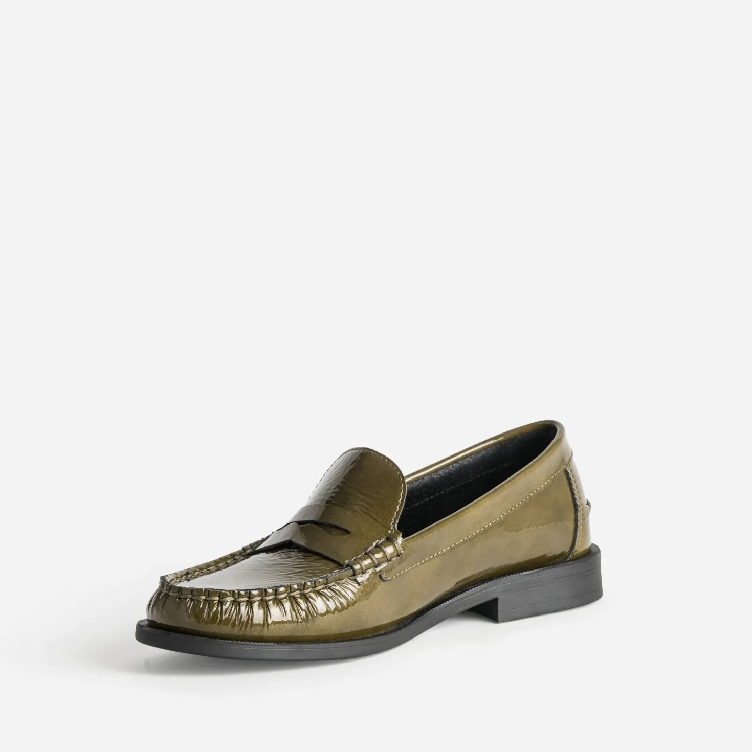 Mocassin kaki cuir verni