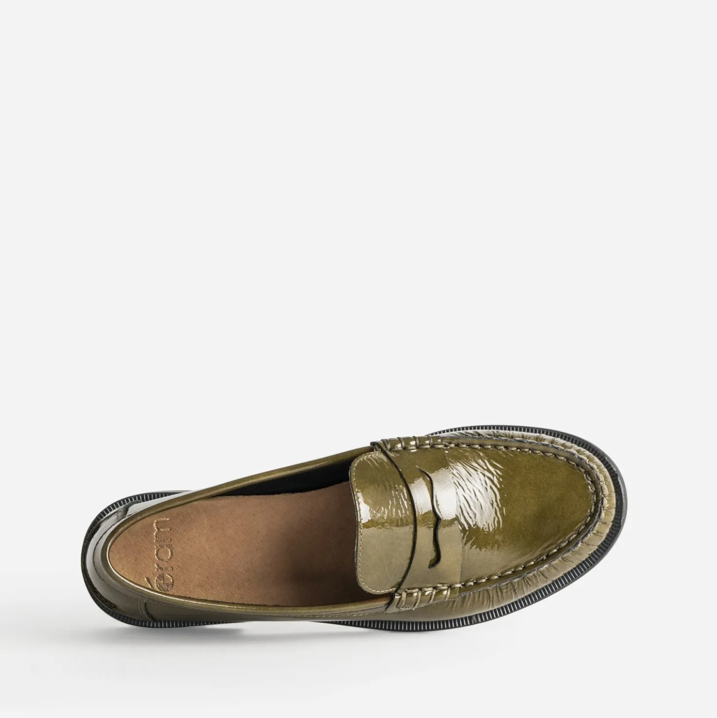 Mocassin kaki cuir verni