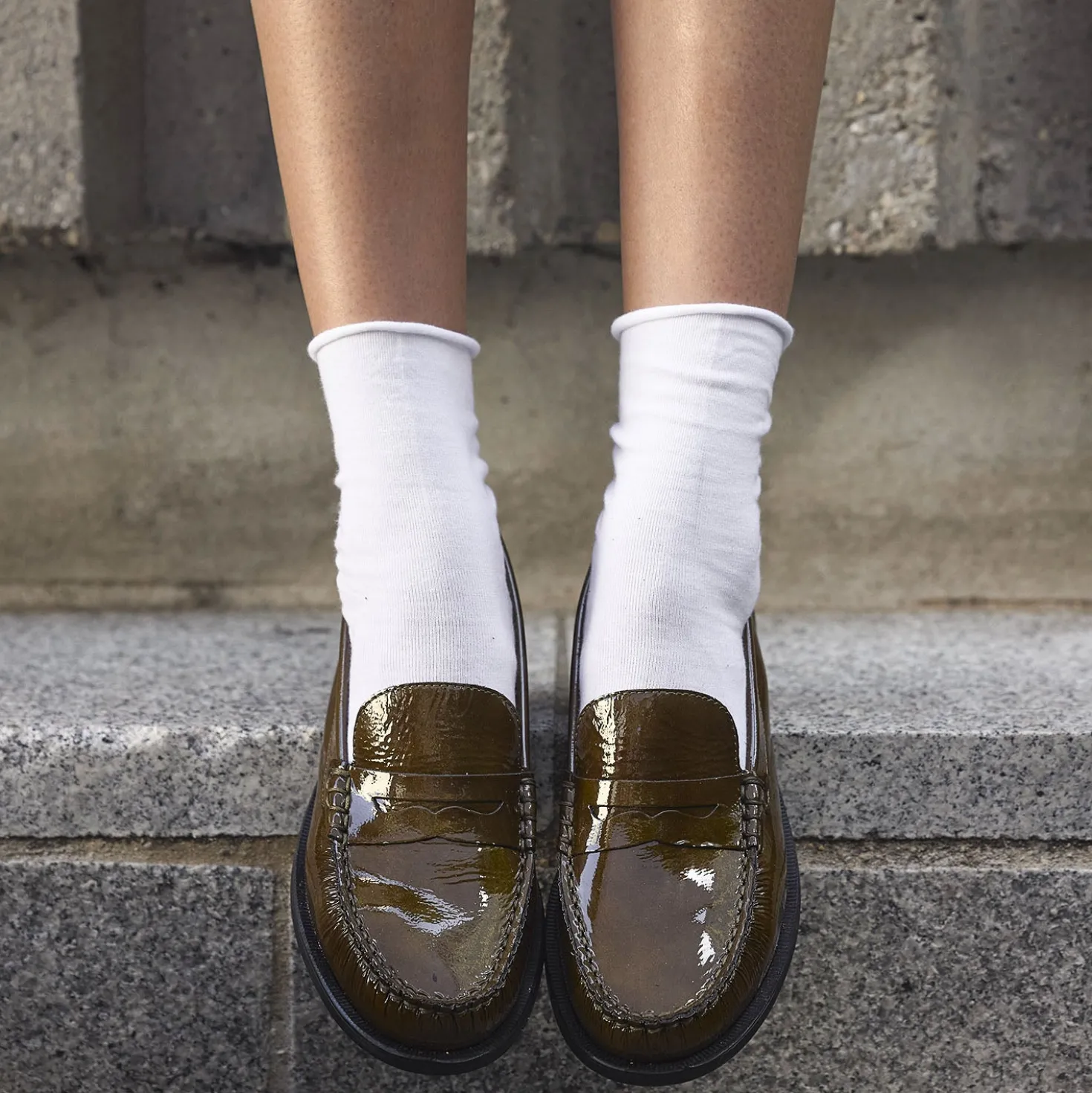 Mocassin kaki cuir verni