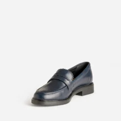 Mocassin marine cuir bord cranté