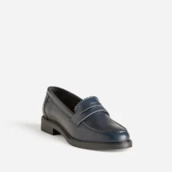 Mocassin marine cuir bord cranté