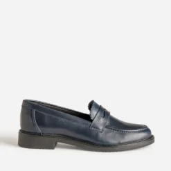 Mocassin marine cuir bord cranté