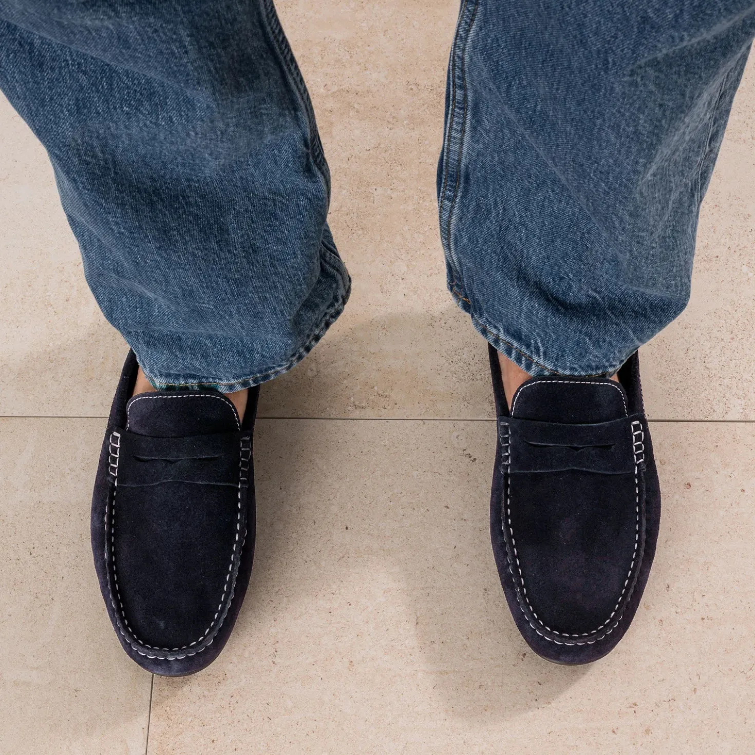 Mocassin marine cuir velours
