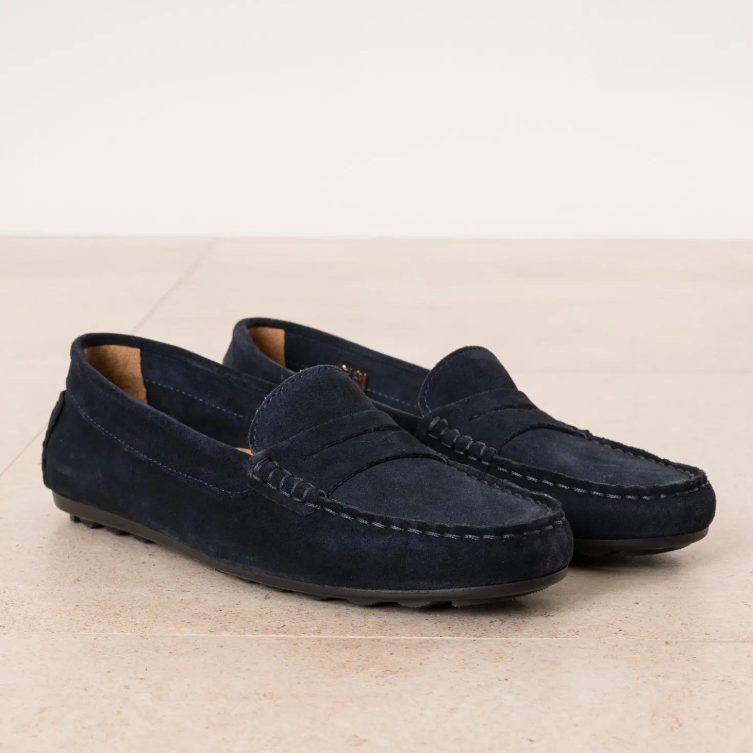 Mocassin marine cuir velours