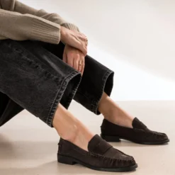 Mocassin marron cuir velours souple
